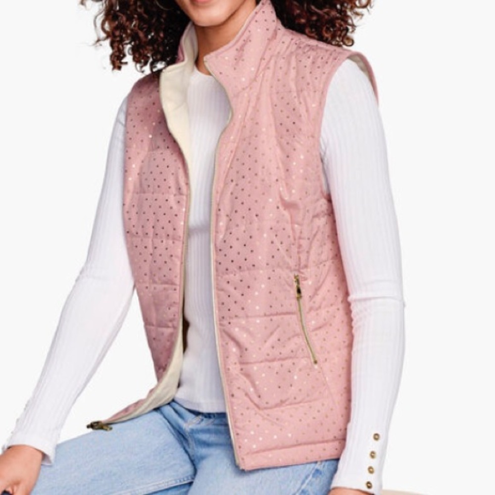 Johnston & Murphy Pink, Gold, Cream Reversible Quilted Vest Jacket sz small